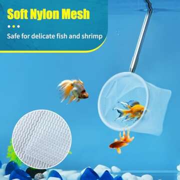 AQUANEAT Small Fish Tank Shrimp Net, Aquarium Debris Cleaning Tools, with Extendable Handle, 2” Ci...
