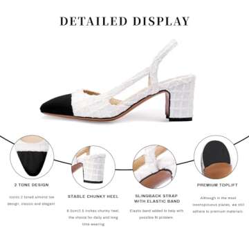 MIRAAZZURRA Women Sling Back Pumps Chunky Heels Sexy Splicing Round Toe Casual Wedding Shoes for Women Fashion Dress Shoes US Size 11 Pure White