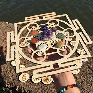 Simurg 11.5" Metatron's Cube Crystal Grid Board Wall Art Wooden Crystal Grid for Stones Sacred Geometry Wall Hanging Decor Sculpture