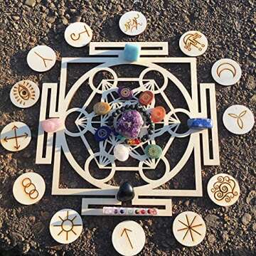 Simurg 11.5" Metatron's Cube Crystal Grid Board Wall Art Wooden Crystal Grid for Stones Sacred Geometry Wall Hanging Decor Sculpture