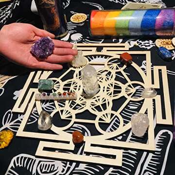 Simurg 11.5" Metatron's Cube Crystal Grid Board Wall Art Wooden Crystal Grid for Stones Sacred Geometry Wall Hanging Decor Sculpture