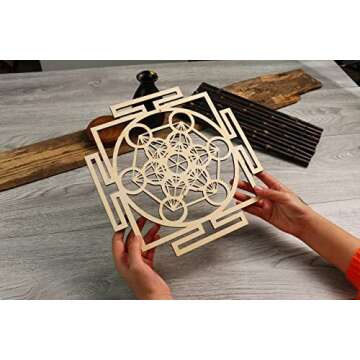 Simurg 11.5" Metatron's Cube Crystal Grid Board Wall Art Wooden Crystal Grid for Stones Sacred Geometry Wall Hanging Decor Sculpture