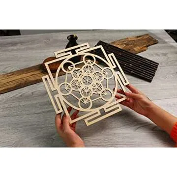 Simurg 11.5" Metatron's Cube Crystal Grid Board Wall Art Wooden Crystal Grid for Stones Sacred Geometry Wall Hanging Decor Sculpture