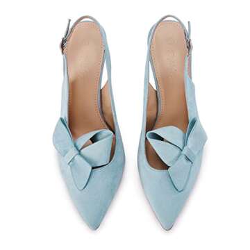 PiePieBuy Womens Pointed Toe Slingback Pumps Mid Heel Bow Stilettos Sandals Faux Suede Wedding Party Dress Shoes Blue