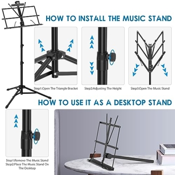 K KASONIC 2 in 1 Music Stand - Metal, Black Design