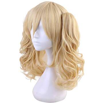 morvally Short Straight Blonde Bob Wig with Two Jaw Claws Ponytail Hair for Cosplay Costume Hallowee...