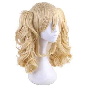 morvally Short Straight Blonde Bob Wig with Two Jaw Claws Ponytail Hair for Cosplay Costume Halloween Wigs