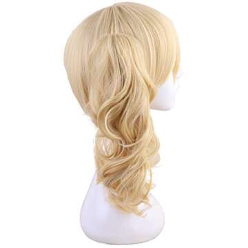 morvally Short Straight Blonde Bob Wig with Two Jaw Claws Ponytail Hair for Cosplay Costume Halloween Wigs