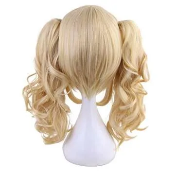 morvally Short Straight Blonde Bob Wig with Two Jaw Claws Ponytail Hair for Cosplay Costume Halloween Wigs