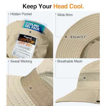 GearTOP Wide Brim Sun Hat for Womens and Mens Sun Hats - UV Protection Fishing Hat Safari Hat for Hiking Gardening & Beach Khaki