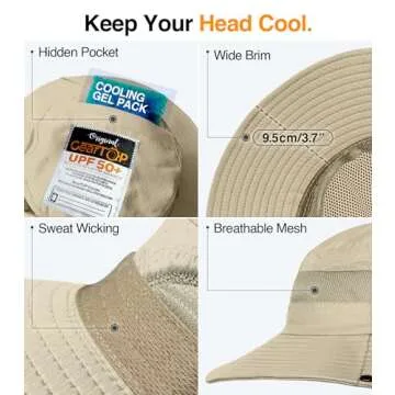 GearTOP Wide Brim Sun Hat for Womens and Mens Sun Hats - UV Protection Fishing Hat Safari Hat for Hiking Gardening & Beach Khaki