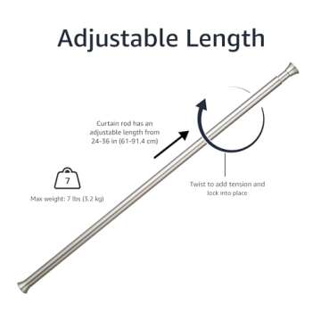 Amazon Basics Easy to Install Spring Tension Curtain Rod, Adjustable 24-36" Width - Nickel, Classic Finial, 7 Pound Weight Capacity
