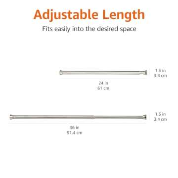 Amazon Basics Easy to Install Spring Tension Curtain Rod, Adjustable 24-36" Width - Nickel, Classic Finial, 7 Pound Weight Capacity