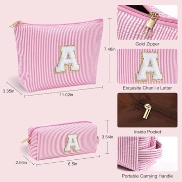 Personalized Cute Pink Initial Makeup Bag Set for Girls