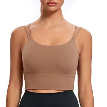 Lemedy Molded Cup Sports Bra Medium Impact Padded Longline Cami Crop Tank Tops (Coffee Brown, S)