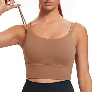 Lemedy Molded Cup Sports Bra Medium Impact Padded Longline Cami Crop Tank Tops (Coffee Brown, S)