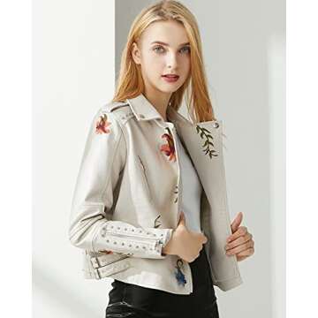 YILANUOYI Women's Embroidered Studded Faux Leather Jacket Moto Punk Jacket Floral Coat (XXL, XHPY Be...
