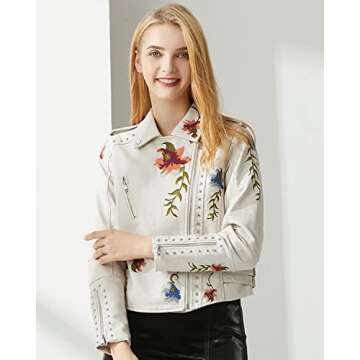 YILANUOYI Women's Floral Faux Leather Moto Jacket
