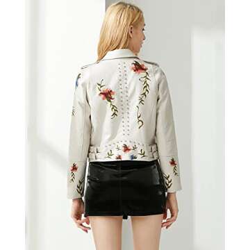 YILANUOYI Women's Floral Faux Leather Moto Jacket