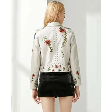 YILANUOYI Women's Floral Faux Leather Moto Jacket
