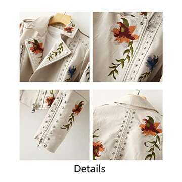 YILANUOYI Women's Floral Faux Leather Moto Jacket