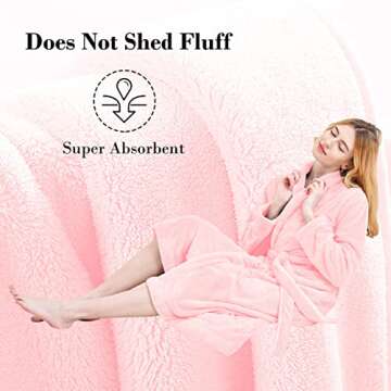 MOONQUEEN Womens Bathrobe - Ultra Absorbent - Shawl Collar Soft Plush Fuzzy Spa Robe for women - Not Shed Fuzzy (Large, Pink)