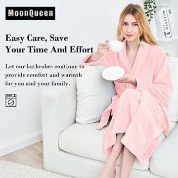 MOONQUEEN Womens Bathrobe - Ultra Absorbent - Shawl Collar Soft Plush Fuzzy Spa Robe for women - Not Shed Fuzzy (Large, Pink)