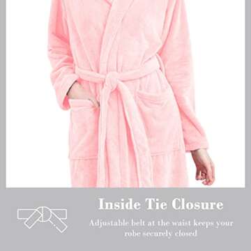 MOONQUEEN Womens Bathrobe - Ultra Absorbent - Shawl Collar Soft Plush Fuzzy Spa Robe for women - Not Shed Fuzzy (Large, Pink)