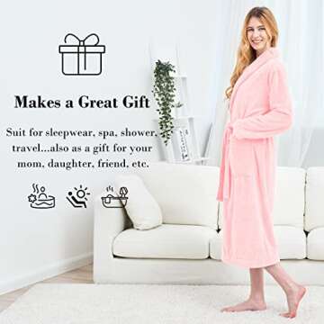 MOONQUEEN Womens Bathrobe - Ultra Absorbent - Shawl Collar Soft Plush Fuzzy Spa Robe for women - Not Shed Fuzzy (Large, Pink)