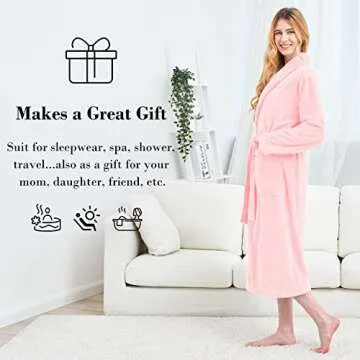 MOONQUEEN Womens Bathrobe - Ultra Absorbent - Shawl Collar Soft Plush Fuzzy Spa Robe for women - Not Shed Fuzzy (Large, Pink)