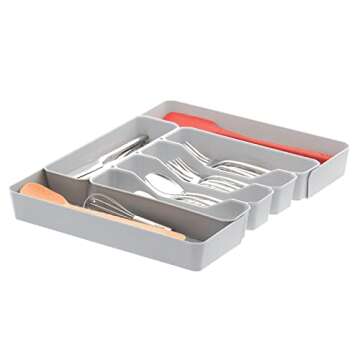 Spectrum HEXA 5-Divider Expandable Silverware Tray (Stone Gray) - In-Drawer Organizer for Kitchen Accessories, Cutlery, Knives, & More / Easy-to-Clean Home & Apartment Essential