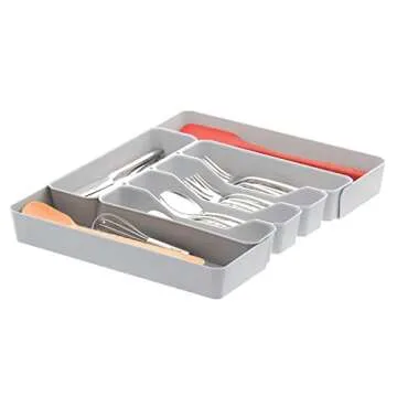 Spectrum HEXA 5-Divider Expandable Silverware Tray (Stone Gray) - In-Drawer Organizer for Kitchen Accessories, Cutlery, Knives, & More / Easy-to-Clean Home & Apartment Essential