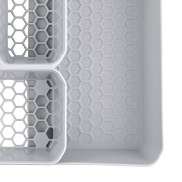 Spectrum HEXA 5-Divider Expandable Silverware Tray (Stone Gray) - In-Drawer Organizer for Kitchen Accessories, Cutlery, Knives, & More / Easy-to-Clean Home & Apartment Essential
