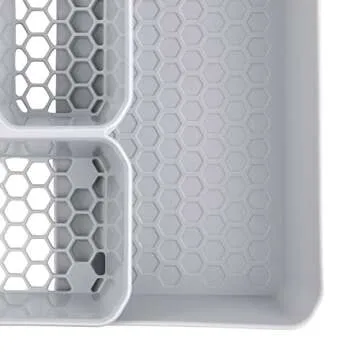 Spectrum HEXA 5-Divider Expandable Silverware Tray (Stone Gray) - In-Drawer Organizer for Kitchen Accessories, Cutlery, Knives, & More / Easy-to-Clean Home & Apartment Essential