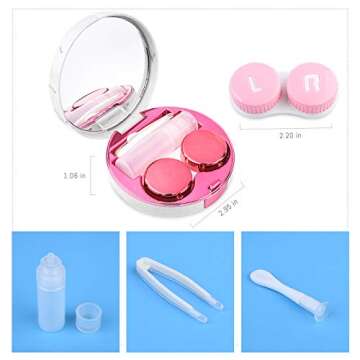 cauyuan Contact Lens Case Portable Travel Box with Mirror Tweezers Remover Tool Solution Bottle