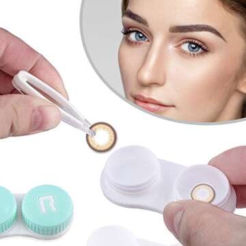cauyuan Contact Lens Case Portable Travel Box with Mirror Tweezers Remover Tool Solution Bottle