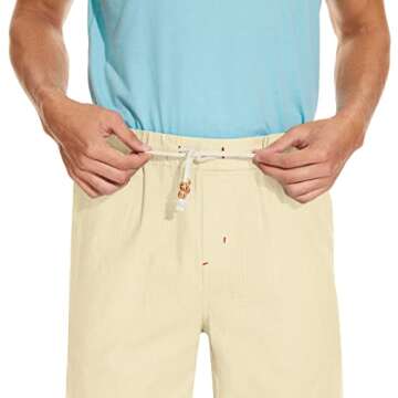 Boisouey Men's Linen Casual Classic Fit Short Summer Beach Shorts
