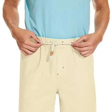 Boisouey Men's Linen Casual Classic Fit Short Summer Beach Shorts