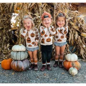 Baby Halloween Outfit Boy Girl Pumpkin Patch Onesie Sweatshirt Romper Sweater Shirt Cute Newborn Toddler Clothes 0-3 Months Halloween Pumpkin Cream