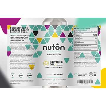 Nuton Pure C8 MCT Oil - 33.8 oz for Efficient Ketone Production