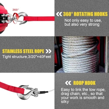 YATOINTO Portable Drill Winch 750 LB Pulling Capacity with 40 Feet Alloy Steel Wire Rope | Hand Winch for Lifting & Dragging