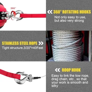 YATOINTO Portable Drill Winch 750 LB Pulling Capacity with 40 Feet Alloy Steel Wire Rope | Hand Winch for Lifting & Dragging