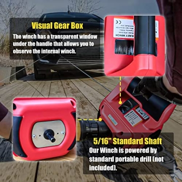 YATOINTO Portable Drill Winch 750 LB Pulling Capacity with 40 Feet Alloy Steel Wire Rope | Hand Winch for Lifting & Dragging