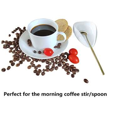 Coffee Spoon Rest, Mini Coffee Spoon Holder, Small Ceramic Spoon Rest for Coffee Stirrers, Teaspoon, Bar Spoon, Coffee Bar Accessories, Coffee Station (Ture white+Gold Spoon)