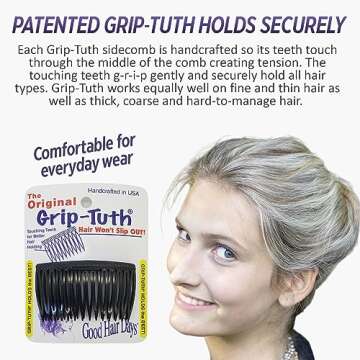 Good Hair Days Grip-Tuth Combs - Set Of 2 Hair Side Combs - Hair Combs For All Types Of Hair - Decor...