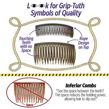 Good Hair Days Grip-Tuth Combs - Set Of 2 Hair Side Combs - Hair Combs For All Types Of Hair - Decorative & Hair Styling Women Accessories (Clear, 3 ¼ ″ Wide)