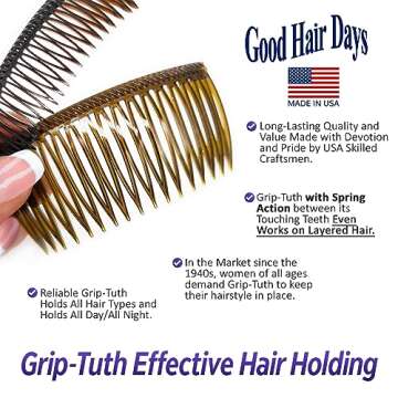 Good Hair Days Grip-Tuth Combs - Set Of 2 Hair Side Combs - Hair Combs For All Types Of Hair - Decorative & Hair Styling Women Accessories (Clear, 3 ¼ ″ Wide)