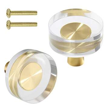 Uenhoy 6 Pack Glass Crystal Cabinet Knobs Round Drawer Knob Pulls Gold Crystal Knobs for Cabinets and Drawers - 1-1/4 Inch