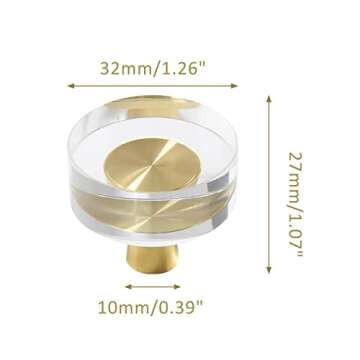 Uenhoy 6 Pack Glass Crystal Cabinet Knobs Round Drawer Knob Pulls Gold Crystal Knobs for Cabinets and Drawers - 1-1/4 Inch