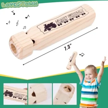 LovesTown Wooden Train Whistle 4 Tone for Kids' Parties